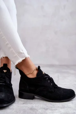 Online Boto Zamszowe Botki Trzewiki Sznurowane Nicole 2781 Czarne