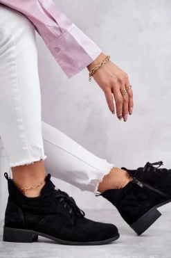 Online Boto Zamszowe Botki Trzewiki Sznurowane Nicole 2781 Czarne
