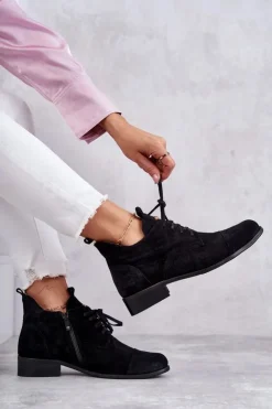 Online Boto Zamszowe Botki Trzewiki Sznurowane Nicole 2781 Czarne