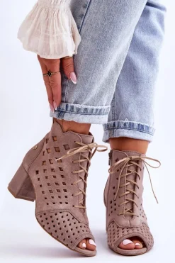 Maciejka Botki Wiosenne|Botki Maciejka*Zamszowe Botki W Ażurowy Wzór 05966-10 Ciemnobeżowe