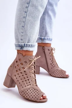 Maciejka Botki Wiosenne|Botki Maciejka*Zamszowe Botki W Ażurowy Wzór 05966-10 Ciemnobeżowe