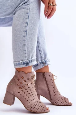 Maciejka Botki Wiosenne|Botki Maciejka*Zamszowe Botki W Ażurowy Wzór 05966-10 Ciemnobeżowe