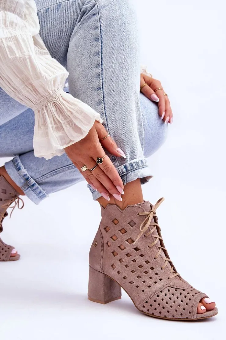 Maciejka Botki Wiosenne|Botki Maciejka*Zamszowe Botki W Ażurowy Wzór 05966-10 Ciemnobeżowe