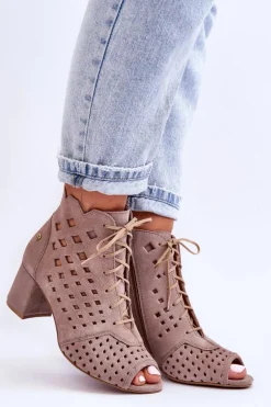 Maciejka Botki Wiosenne|Botki Maciejka*Zamszowe Botki W Ażurowy Wzór 05966-10 Ciemnobeżowe