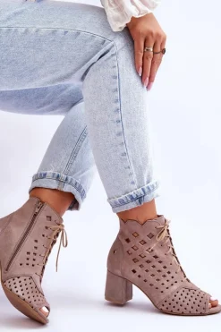 Maciejka Botki Wiosenne|Botki Maciejka*Zamszowe Botki W Ażurowy Wzór 05966-10 Ciemnobeżowe