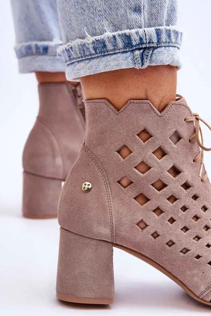 Maciejka Botki Wiosenne|Botki Maciejka*Zamszowe Botki W Ażurowy Wzór 05966-10 Ciemnobeżowe