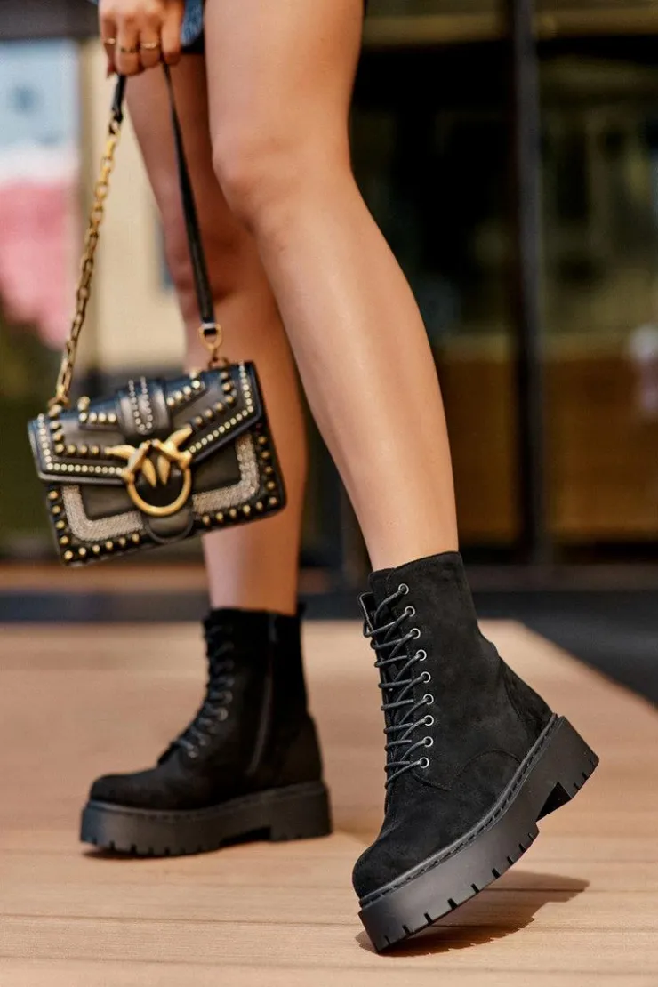 Discount Boto Zamszowe Botki Workery Damskie Czarne Dearia