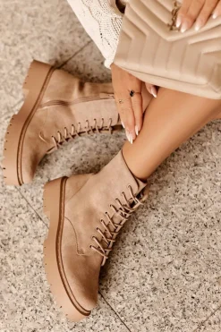 Damskie Boto Zamszowe Botki Workery Damskie Beżowe Dearia