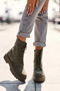 Discount Boto Zamszowe Botki Workery Damskie Zielone Dearia