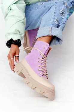 Damskie Boto Zamszowe Botki Workery Lewski Shoes 3007-0 Fioletowe