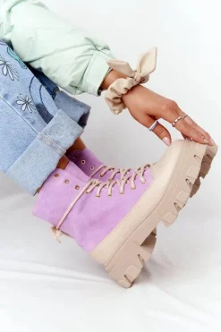 Damskie Boto Zamszowe Botki Workery Lewski Shoes 3007-0 Fioletowe