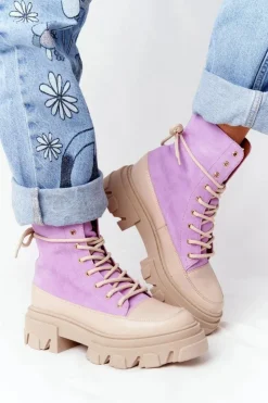 Damskie Boto Zamszowe Botki Workery Lewski Shoes 3007-0 Fioletowe