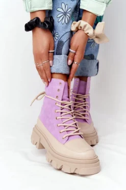 Damskie Boto Zamszowe Botki Workery Lewski Shoes 3007-0 Fioletowe