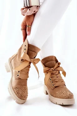 Best Boto Zamszowe Botki Workery Lewski Shoes Wiązane 3069 Piaskowe