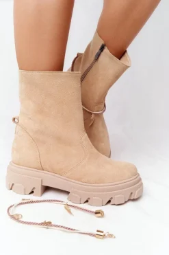 Damskie Boto Zamszowe Botki Workery Lewski Shoes 3006-0 Piaskowe
