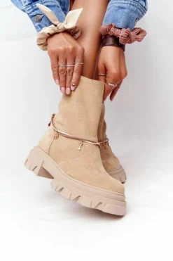 Damskie Boto Zamszowe Botki Workery Lewski Shoes 3006-0 Piaskowe