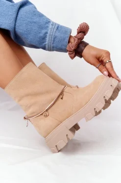 Damskie Boto Zamszowe Botki Workery Lewski Shoes 3006-0 Piaskowe