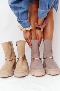 Damskie Boto Zamszowe Botki Workery Lewski Shoes 3006-0 Piaskowe