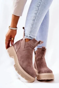 Damskie Boto Zamszowe Botki Workery Lewski 3104/P Cappucino