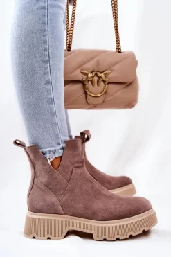 Damskie Boto Zamszowe Botki Workery Lewski 3104/P Cappucino
