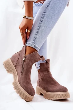 Damskie Boto Zamszowe Botki Workery Lewski 3104/P Cappucino