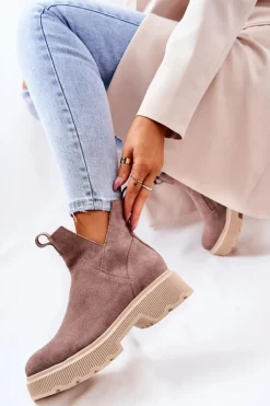 Damskie Boto Zamszowe Botki Workery Lewski 3104/P Cappucino