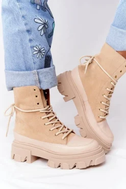 Discount Boto Zamszowe Botki Workery Lewski Shoes 3007-0 Piaskowe