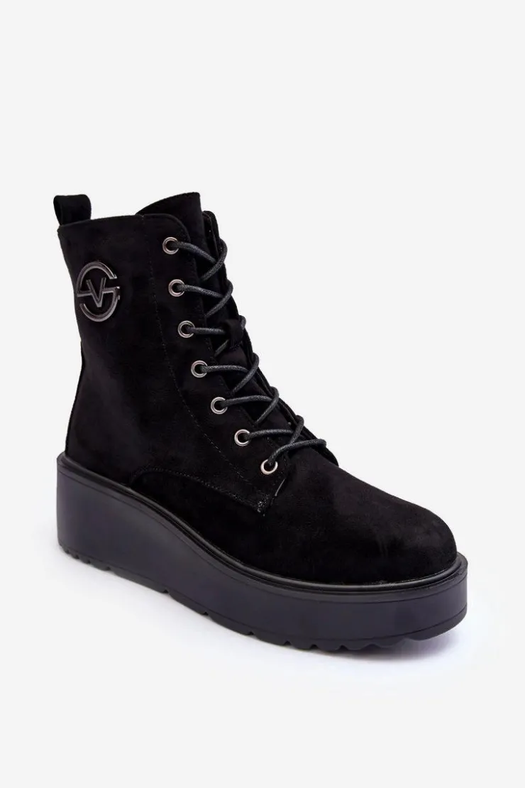 Buty damskie Vinceza Botki Na Koturnie|Czarne Botki*Zamszowe Botki Workery Na Masywnej Platformie Koturnie Czarne Lavica