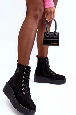 Buty damskie Vinceza Botki Na Koturnie|Czarne Botki*Zamszowe Botki Workery Na Masywnej Platformie Koturnie Czarne Lavica