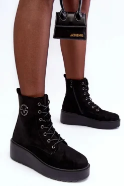 Buty damskie Vinceza Botki Na Koturnie|Czarne Botki*Zamszowe Botki Workery Na Masywnej Platformie Koturnie Czarne Lavica