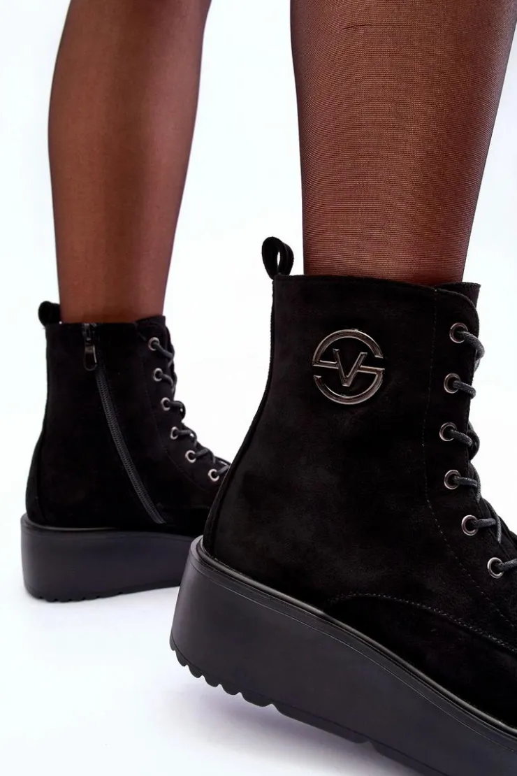 Buty damskie Vinceza Botki Na Koturnie|Czarne Botki*Zamszowe Botki Workery Na Masywnej Platformie Koturnie Czarne Lavica