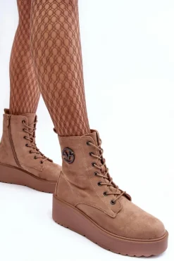 Buty damskie Vinceza Botki Na Koturnie|Botki Ocieplane*Zamszowe Botki Workery Na Masywnej Platformie Koturnie Beżowe Lavica Beżowy