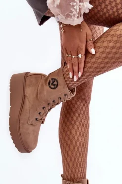 Buty damskie Vinceza Botki Na Koturnie|Botki Ocieplane*Zamszowe Botki Workery Na Masywnej Platformie Koturnie Beżowe Lavica Beżowy