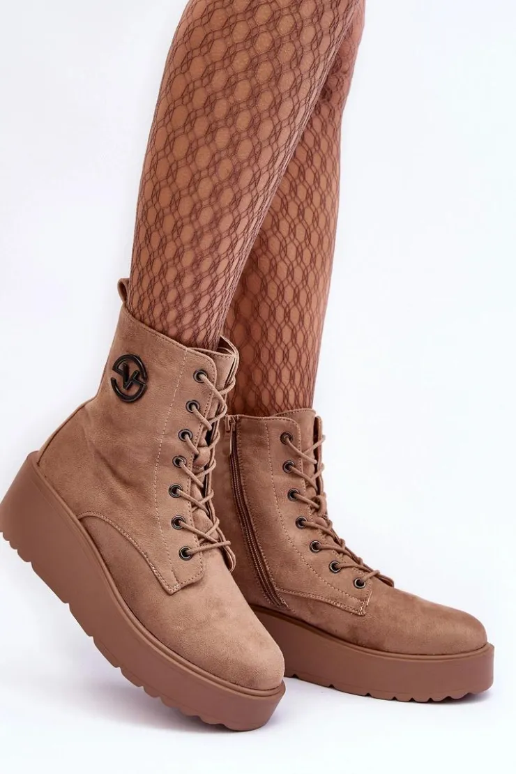 Buty damskie Vinceza Botki Na Koturnie|Botki Ocieplane*Zamszowe Botki Workery Na Masywnej Platformie Koturnie Beżowe Lavica Beżowy