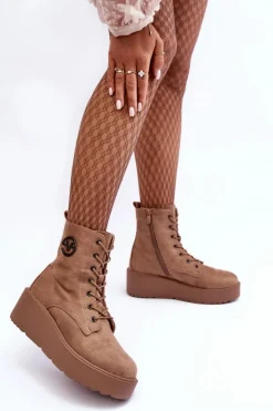 Buty damskie Vinceza Botki Na Koturnie|Botki Ocieplane*Zamszowe Botki Workery Na Masywnej Platformie Koturnie Beżowe Lavica Beżowy