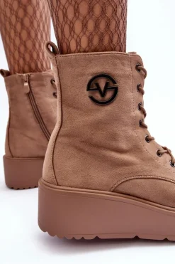 Buty damskie Vinceza Botki Na Koturnie|Botki Ocieplane*Zamszowe Botki Workery Na Masywnej Platformie Koturnie Beżowe Lavica Beżowy