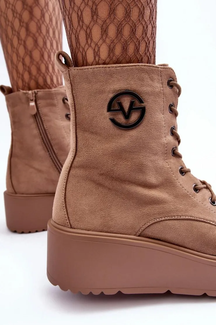 Buty damskie Vinceza Botki Na Koturnie|Botki Ocieplane*Zamszowe Botki Workery Na Masywnej Platformie Koturnie Beżowe Lavica Beżowy