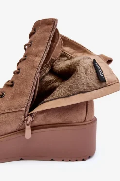 Buty damskie Vinceza Botki Na Koturnie|Botki Ocieplane*Zamszowe Botki Workery Na Masywnej Platformie Koturnie Beżowe Lavica Beżowy