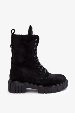 Best Boto Zamszowe Botki Workery Z Biżuteryjną Ozdobą Czarne Marx Czarny