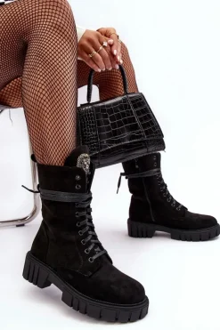 Best Boto Zamszowe Botki Workery Z Biżuteryjną Ozdobą Czarne Marx Czarny