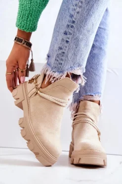 Boto Zamszowe Botki Workery Z Paskami Jasnobeżowe Moriah