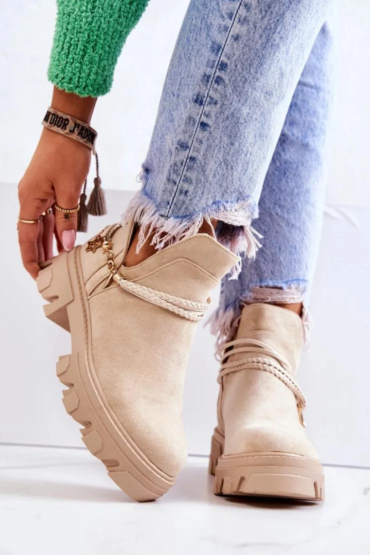 Boto Zamszowe Botki Workery Z Paskami Jasnobeżowe Moriah