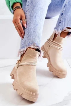 Boto Zamszowe Botki Workery Z Paskami Jasnobeżowe Moriah