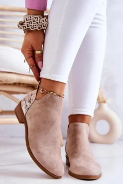 Clearance Buty damskie Vinceza Zamszowe Botki Wężowy Wzór Beżowe Stephanie