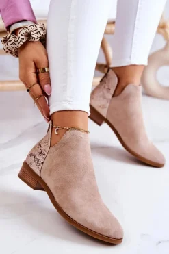 Clearance Buty damskie Vinceza Zamszowe Botki Wężowy Wzór Beżowe Stephanie