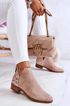 Clearance Buty damskie Vinceza Zamszowe Botki Wężowy Wzór Beżowe Stephanie