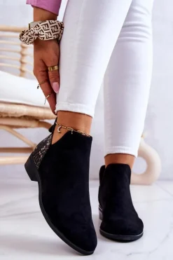 Damskie Buty damskie Vinceza Zamszowe Botki Wężowy Wzór Czarne Stephanie