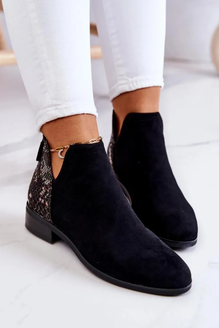 Damskie Buty damskie Vinceza Zamszowe Botki Wężowy Wzór Czarne Stephanie