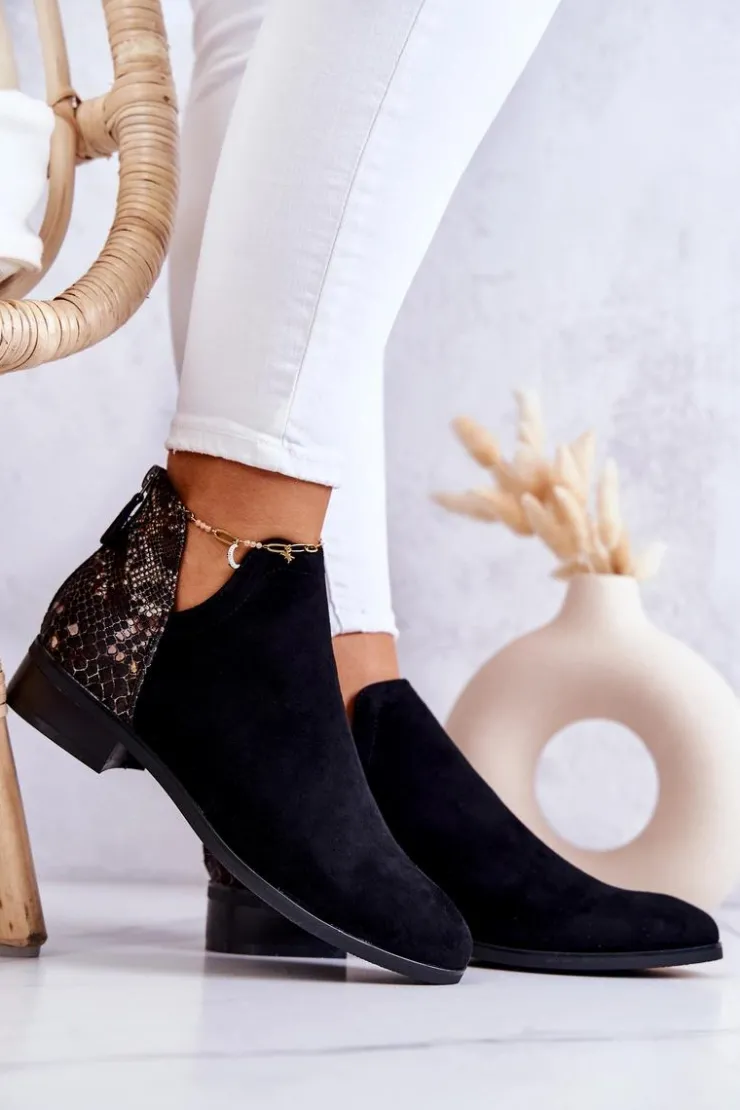 Damskie Buty damskie Vinceza Zamszowe Botki Wężowy Wzór Czarne Stephanie