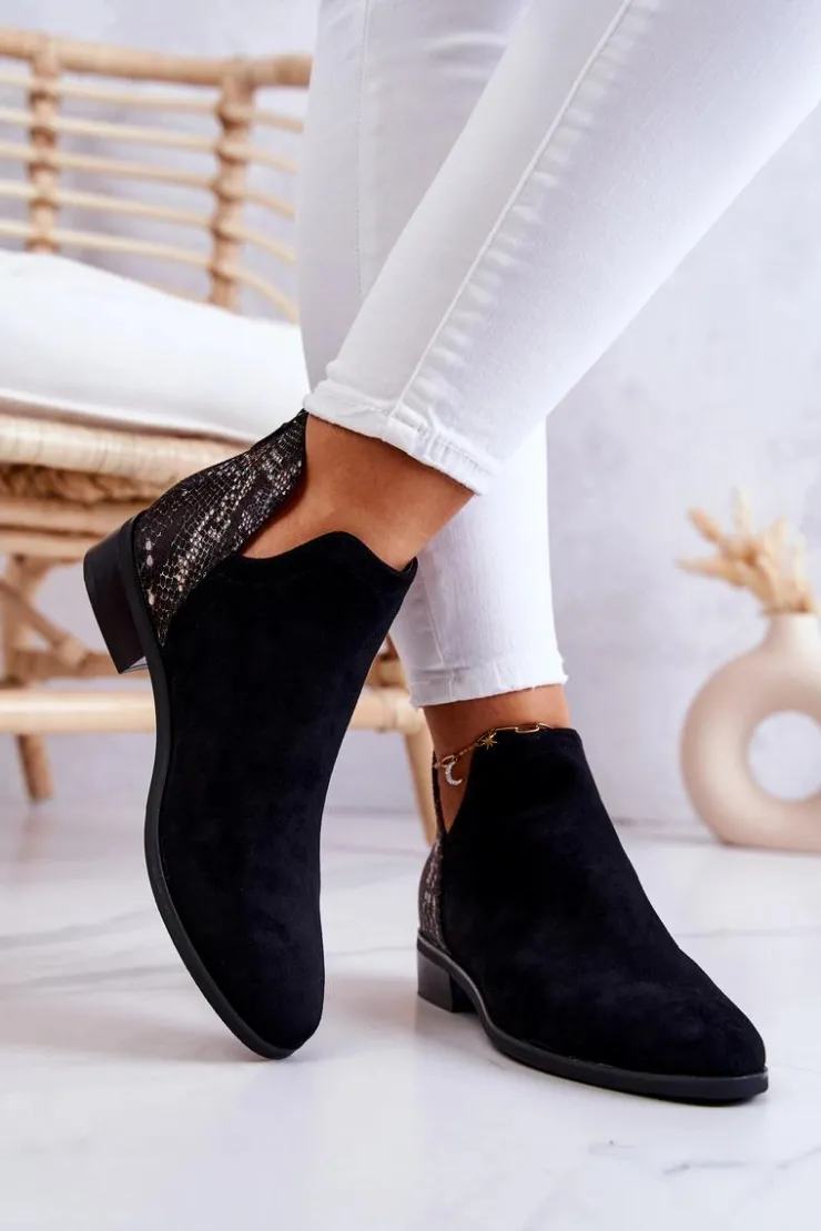 Damskie Buty damskie Vinceza Zamszowe Botki Wężowy Wzór Czarne Stephanie